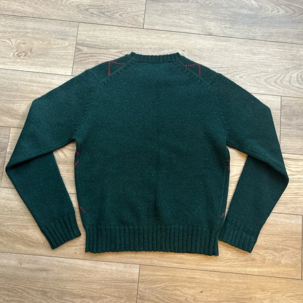 Vintage 60s Argyle Wool Sweater Aston Green Hand Framed Knit Men size‎ 38 (S/M?)